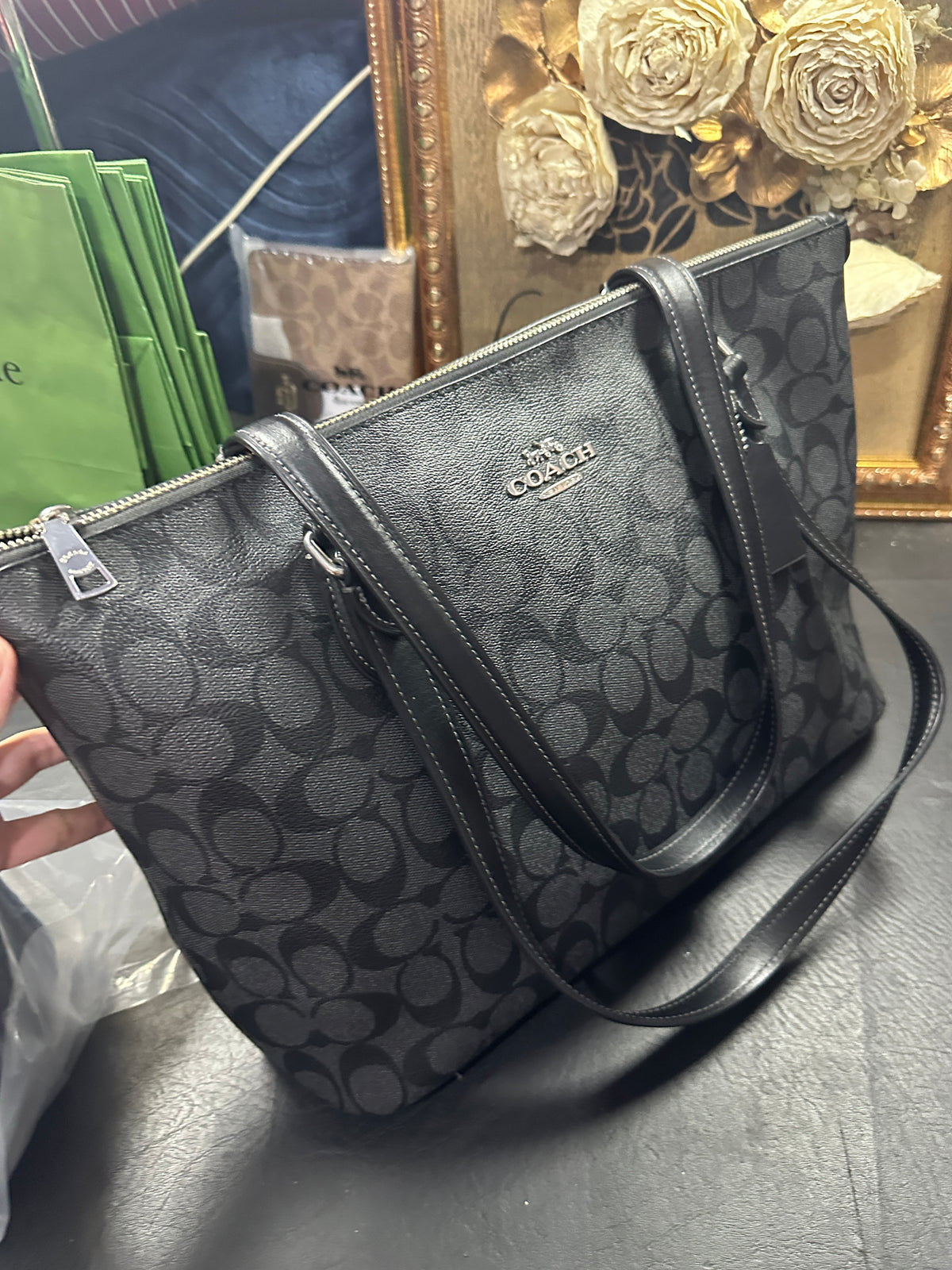 ORIG Preloved CCH Gallery Large Tote Bag In Signature Canvas Graphite/ Black