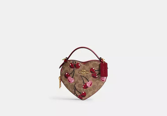 AUTHENTIC/ORIGINAL COACH Heart Crossbody Bag In Signature Canvas With Cherry Print