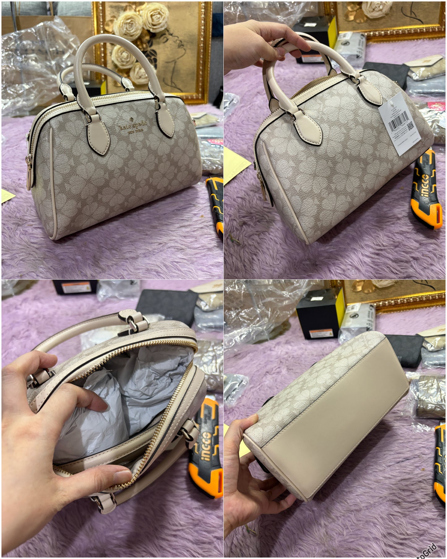 ORIG & IMPORTED KS Madison Dolly Saffiano Leather Duffle Crossbody Bag BLACK BROWN BEIGE WHITE
