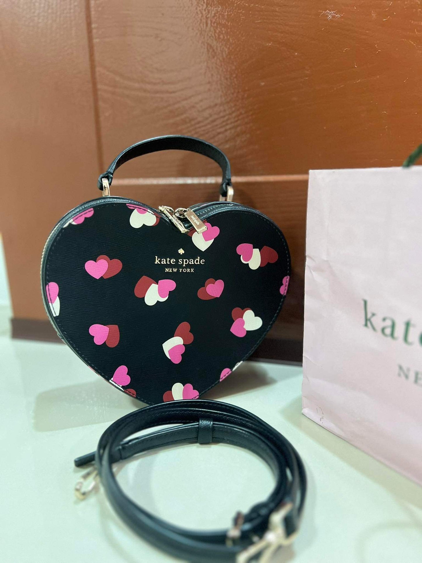 AUTHENTIC/ORIGINAL Preloved KateSpade KS Love Shack Flutter Hearts Purse Small Black Bag
