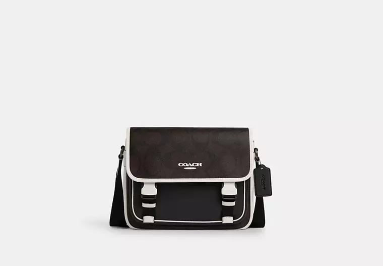 AUTHENTIC/ORIGINAL COACH Racer Messenger Bag In Blocked Signature Canvas