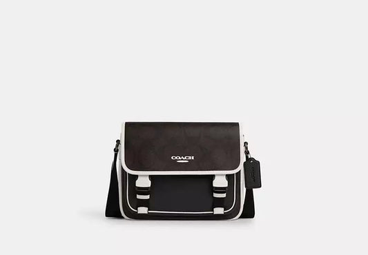 AUTHENTIC/ORIGINAL COACH Racer Messenger Bag In Blocked Signature Canvas
