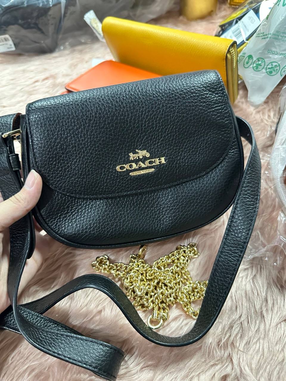 ORIG & IMPORTED COACH Saddle Belt Crossbody Chain Small Bag Black