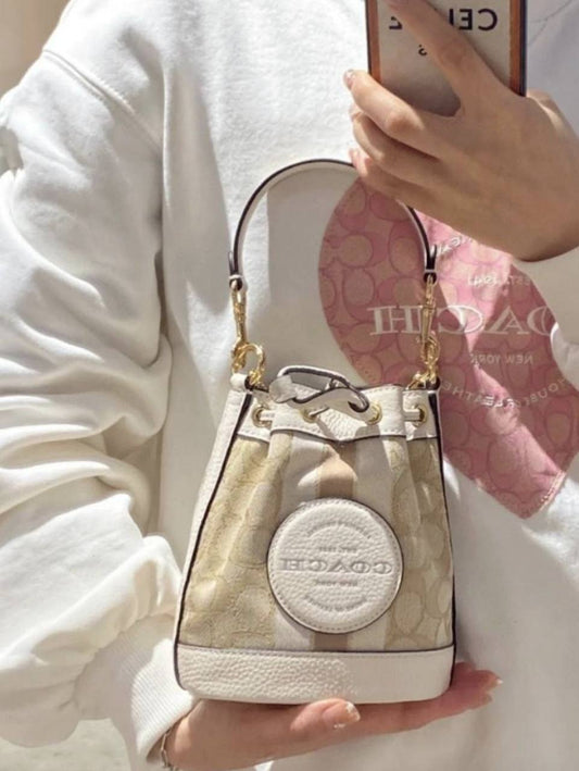 ORIG & IMPORTED COACH MINI DEMPSEY BUCKET WHITE BAG IN SIGNATURE JACQUARD&nbsp;