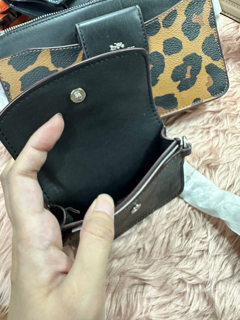 ORIG & IMPORTED COACH Poppy Crossbody Small Slim Bag With Card Case Leopard Print Brown