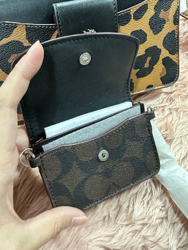 ORIG & IMPORTED COACH Poppy Crossbody Small Slim Bag With Card Case Leopard Print Brown