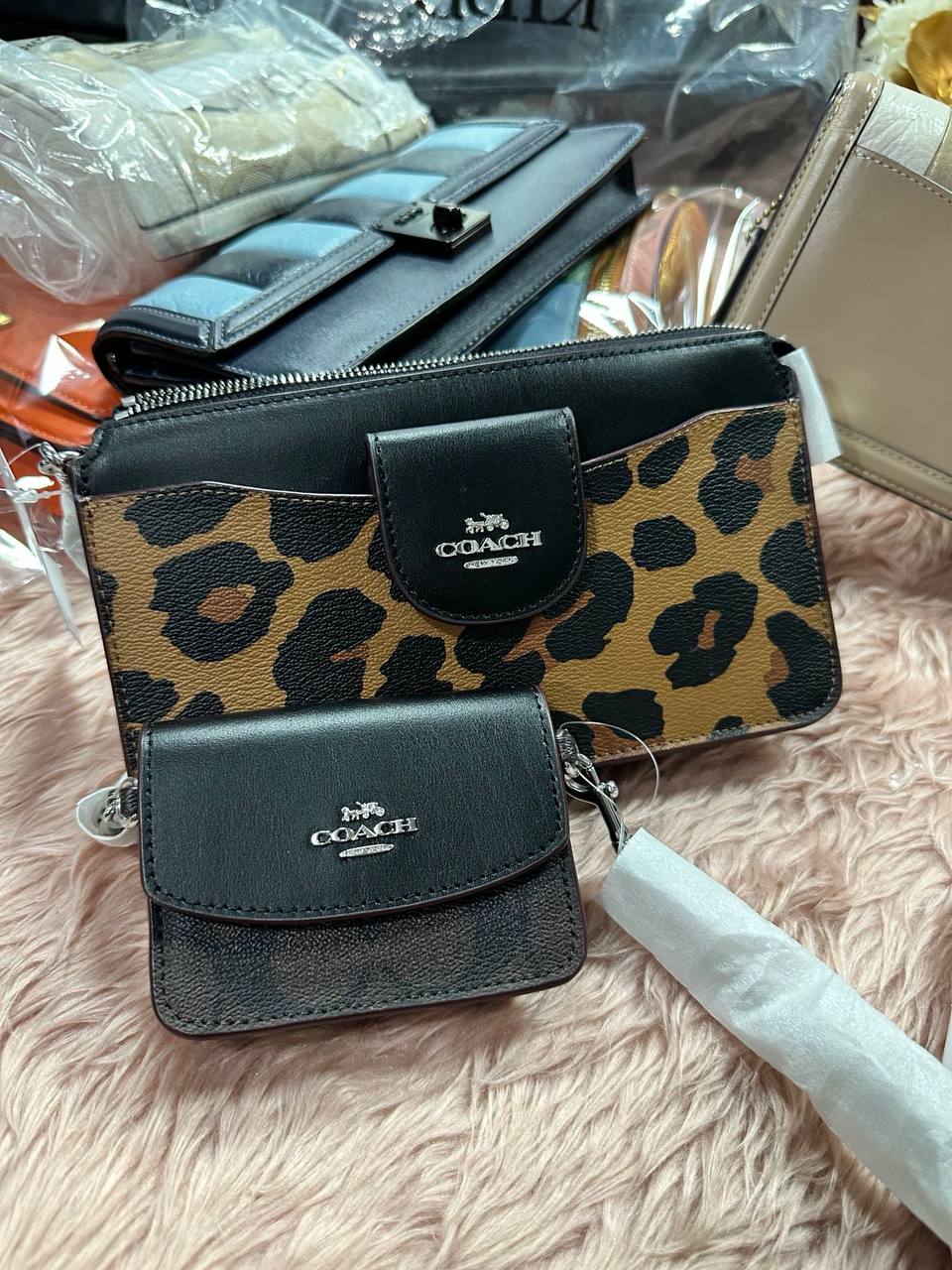 ORIG & IMPORTED COACH Poppy Crossbody Small Slim Bag With Card Case Leopard Print Brown