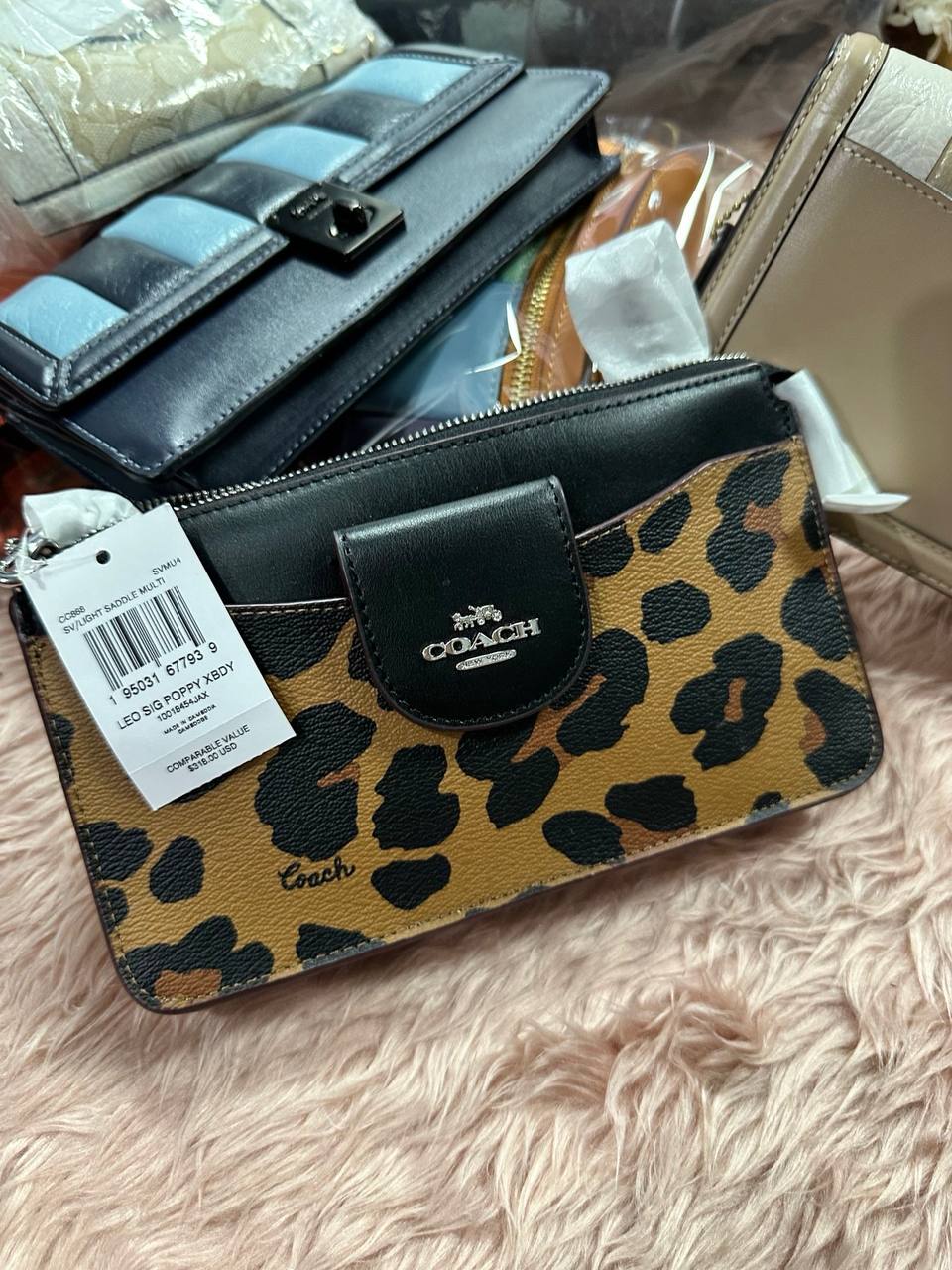 ORIG & IMPORTED COACH Poppy Crossbody Small Slim Bag With Card Case Leopard Print Brown