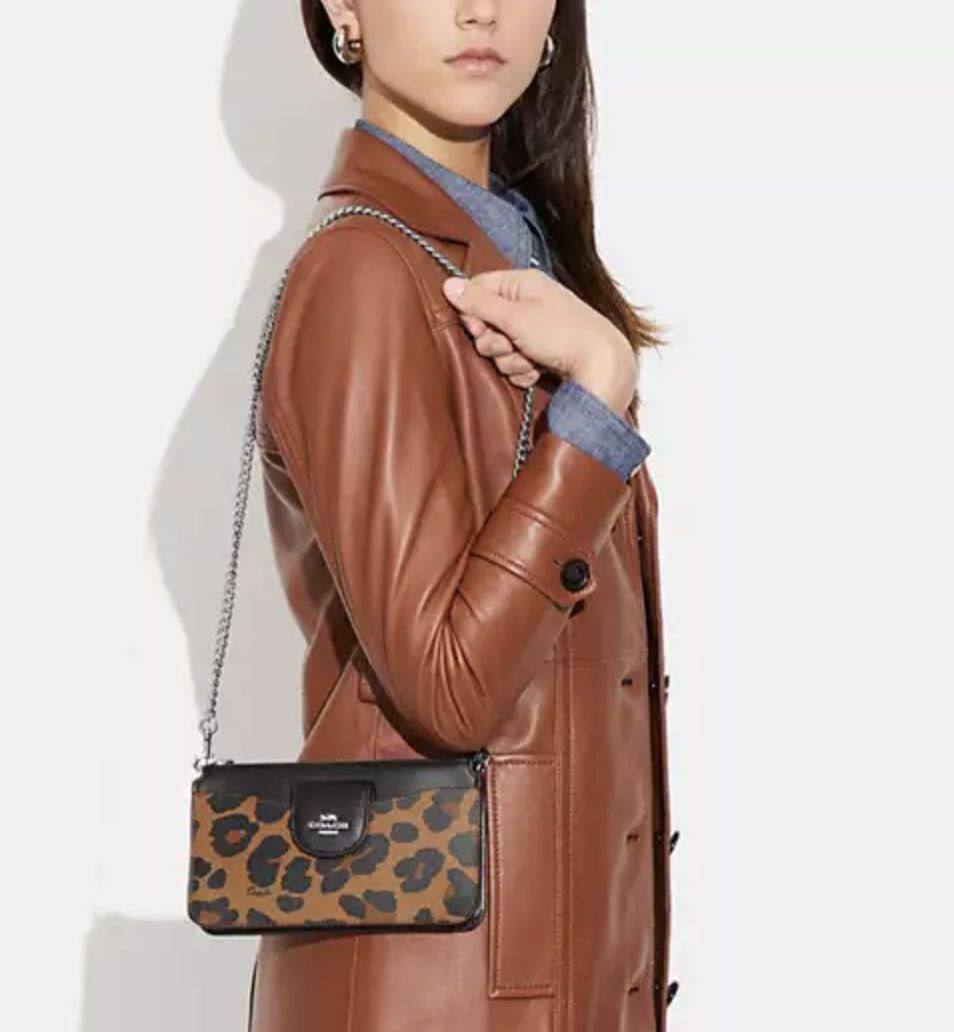 ORIG & IMPORTED COACH Poppy Crossbody Small Slim Bag With Card Case Leopard Print Brown