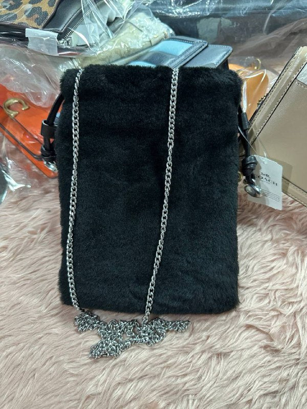ORIG & IMPORTED COACH Drawstring Pouch In Shearling Fur Black Small Chain Bag