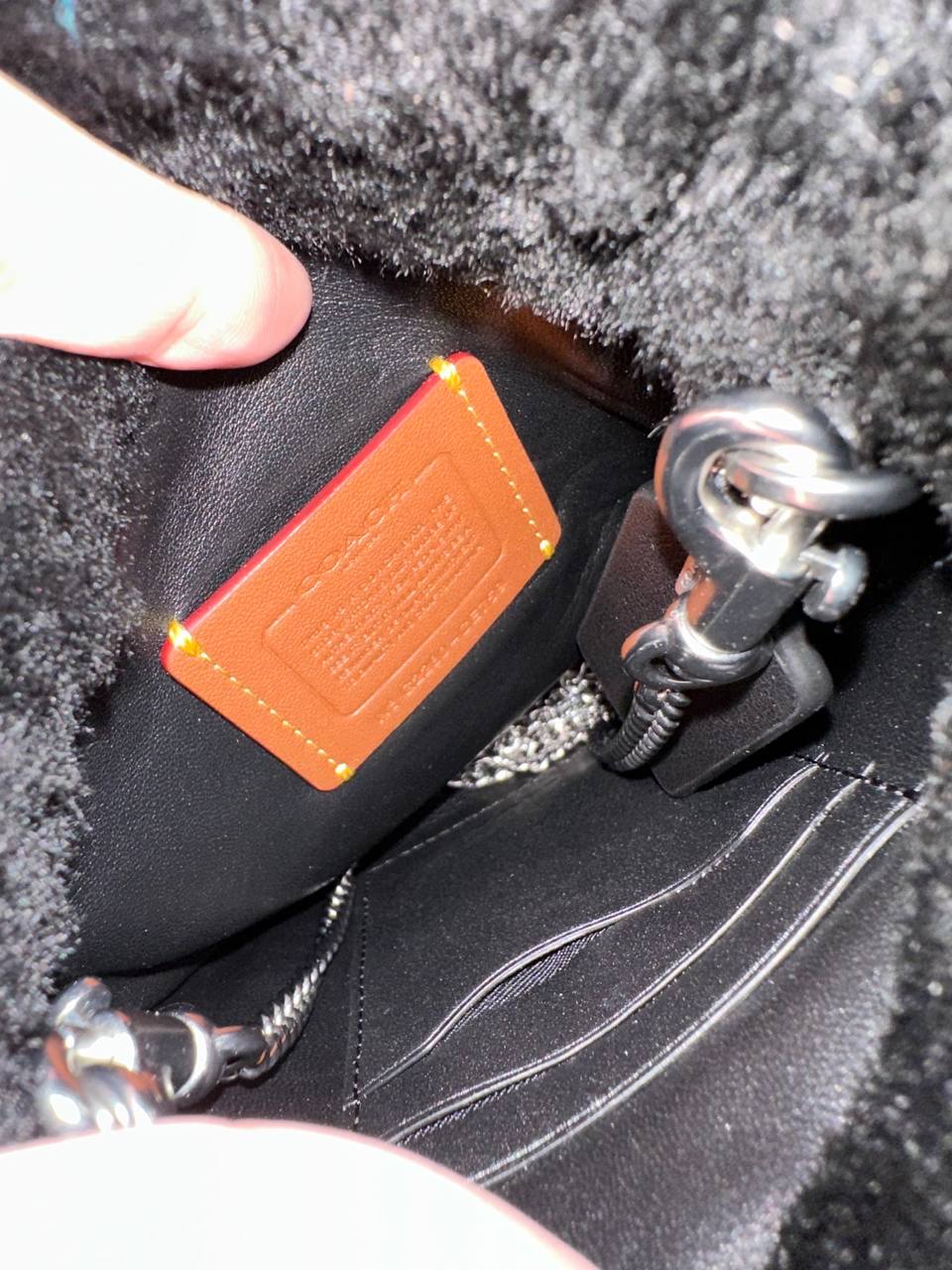 ORIG & IMPORTED COACH Drawstring Pouch In Shearling Fur Black Small Chain Bag