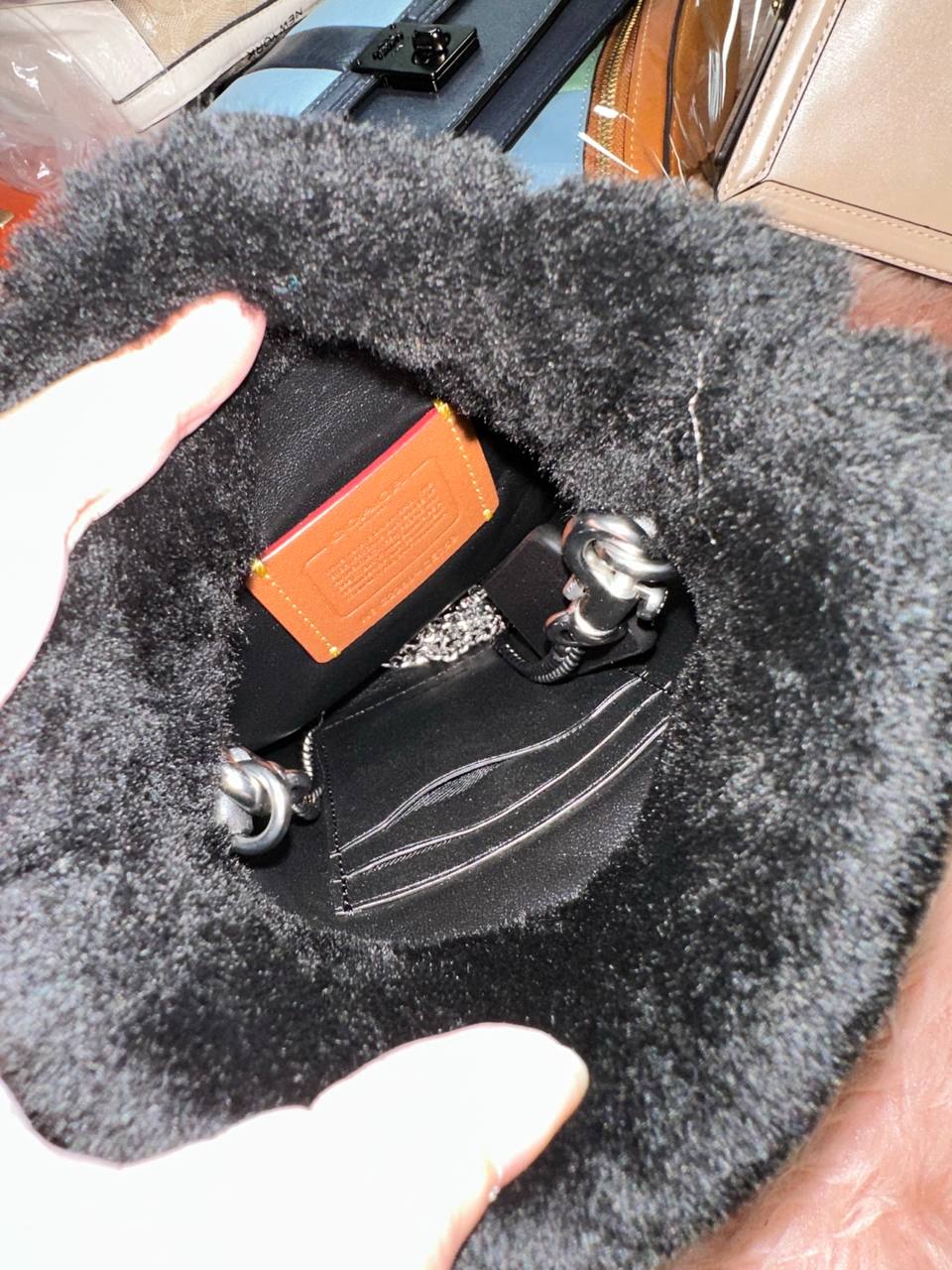 ORIG & IMPORTED COACH Drawstring Pouch In Shearling Fur Black Small Chain Bag