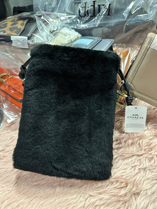 ORIG & IMPORTED COACH Drawstring Pouch In Shearling Fur Black Small Chain Bag