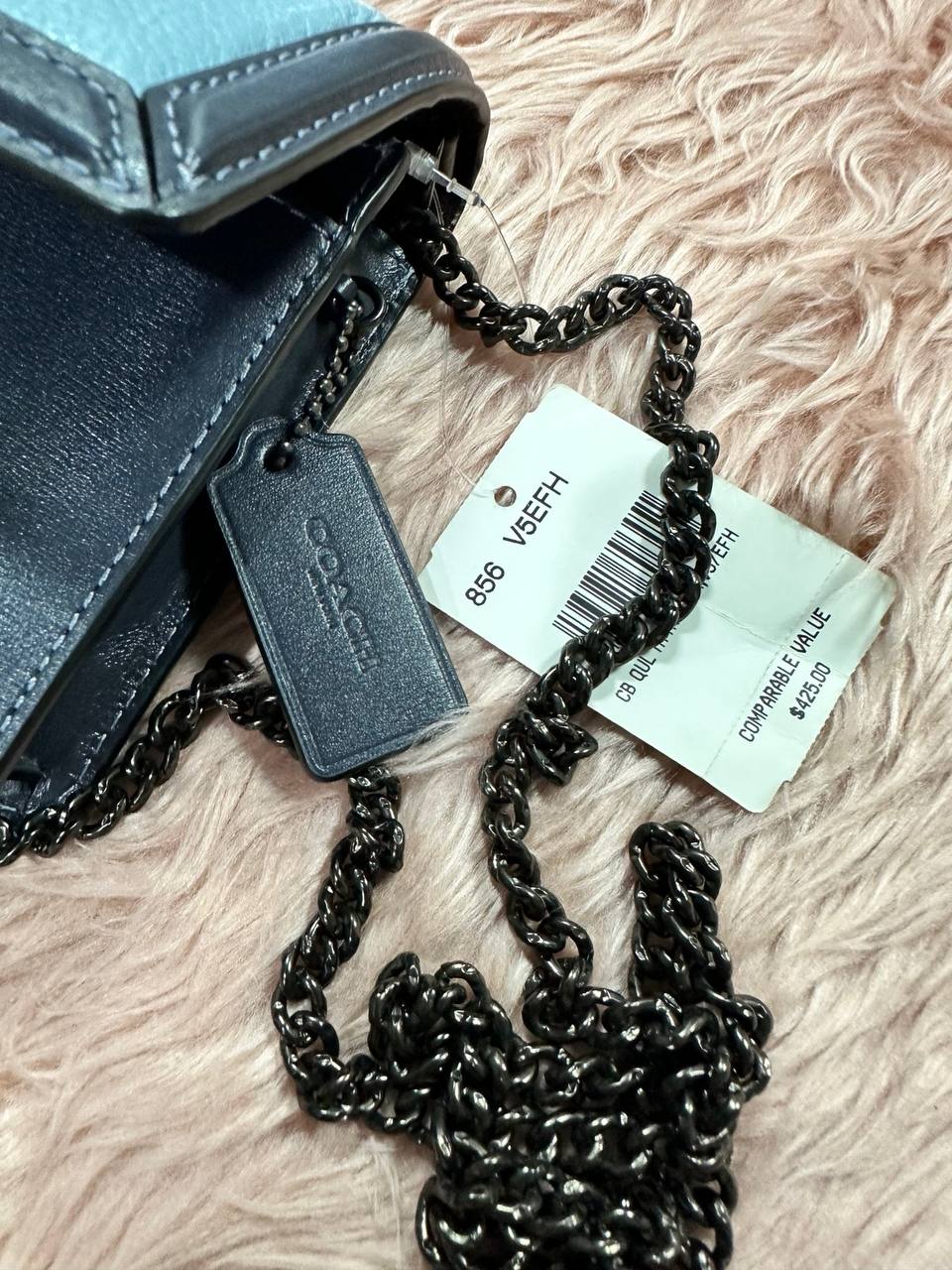 ORIG & IMPORTED COACH Hutton Clutch With Colorblock Quilting Chain Beige Black Bag