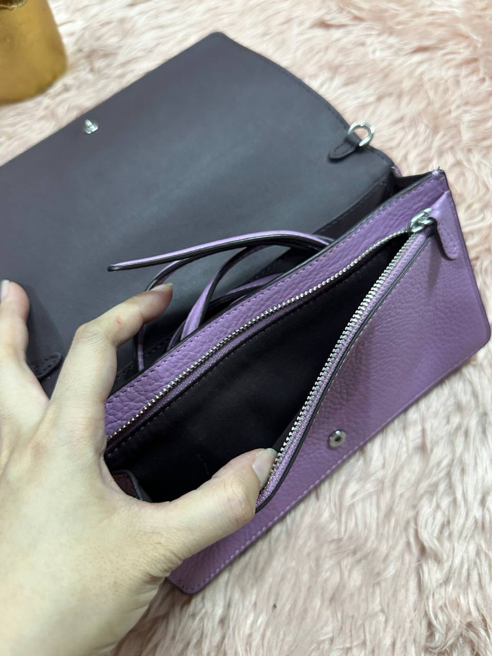 ORIG Preloved COACH Anna Foldover Clutch Crossbody Small Purple Lilac Bag