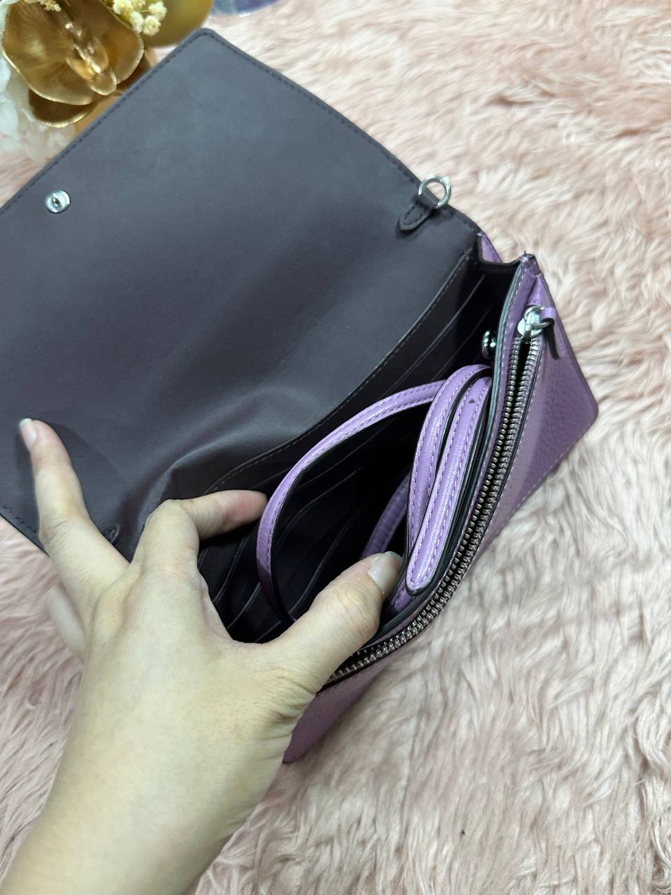 ORIG Preloved COACH Anna Foldover Clutch Crossbody Small Purple Lilac Bag