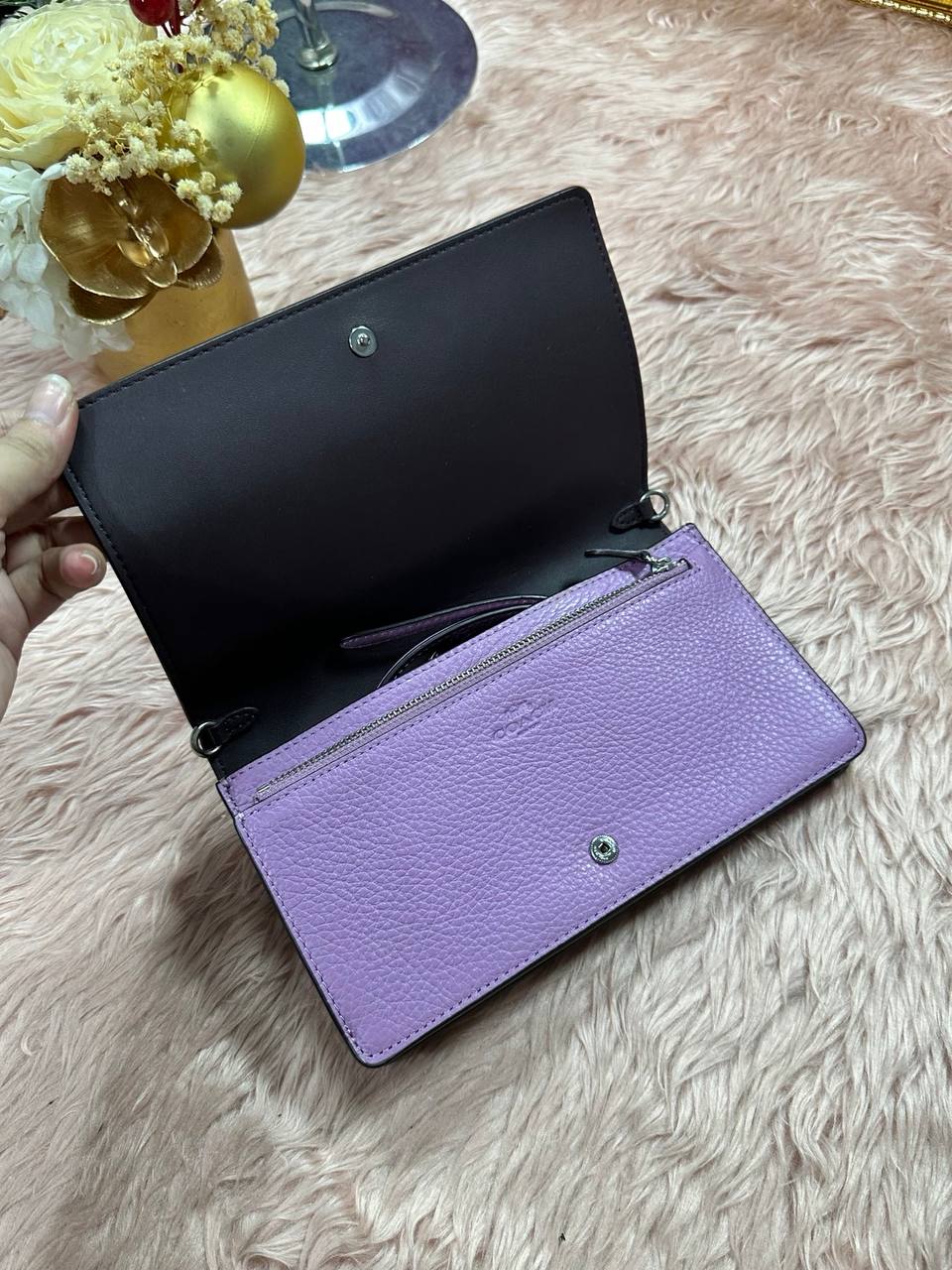 ORIG Preloved COACH Anna Foldover Clutch Crossbody Small Purple Lilac Bag