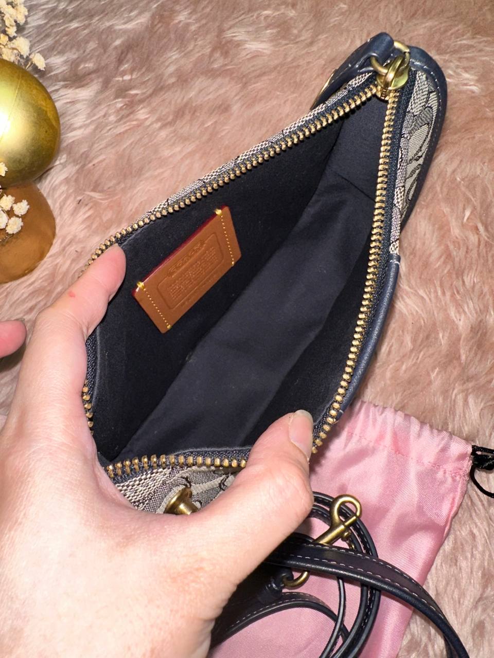 ORIG Preloved COACH Retail Swinger Blue Shoulder Bag In Signature Jacquard
