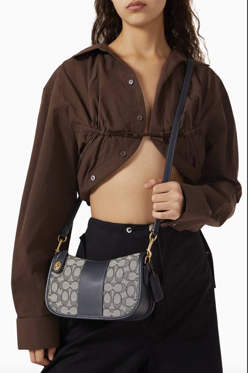ORIG Preloved COACH Retail Swinger Blue Shoulder Bag In Signature Jacquard