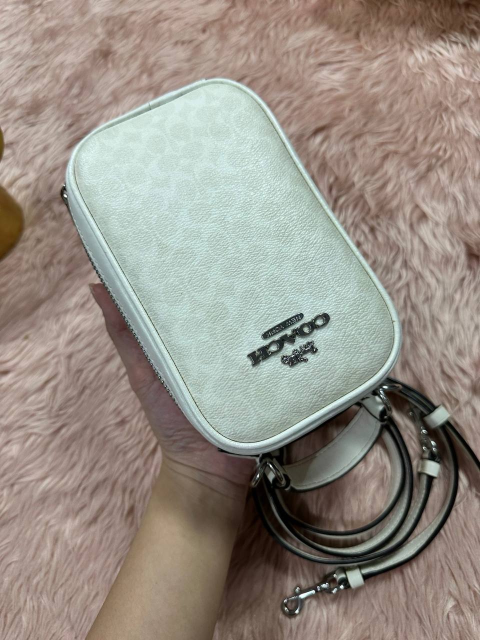 ORIG Preloved COACH Eva Phone Crossbody Small White Bag