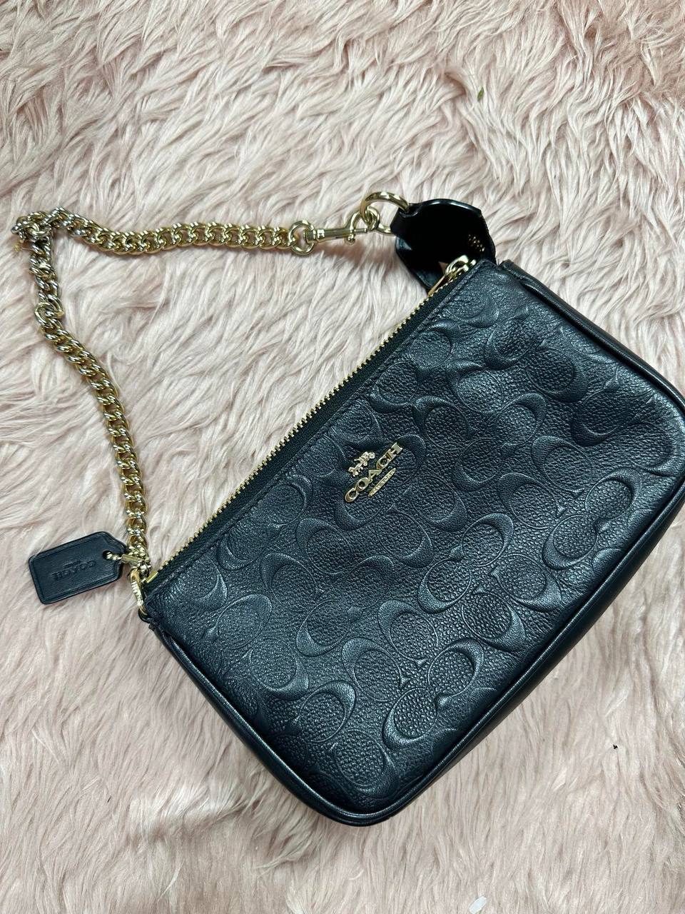 ORIG Preloved COACH Nolita 10 Large Chain Wristlet Signature Leather Black Small Bag