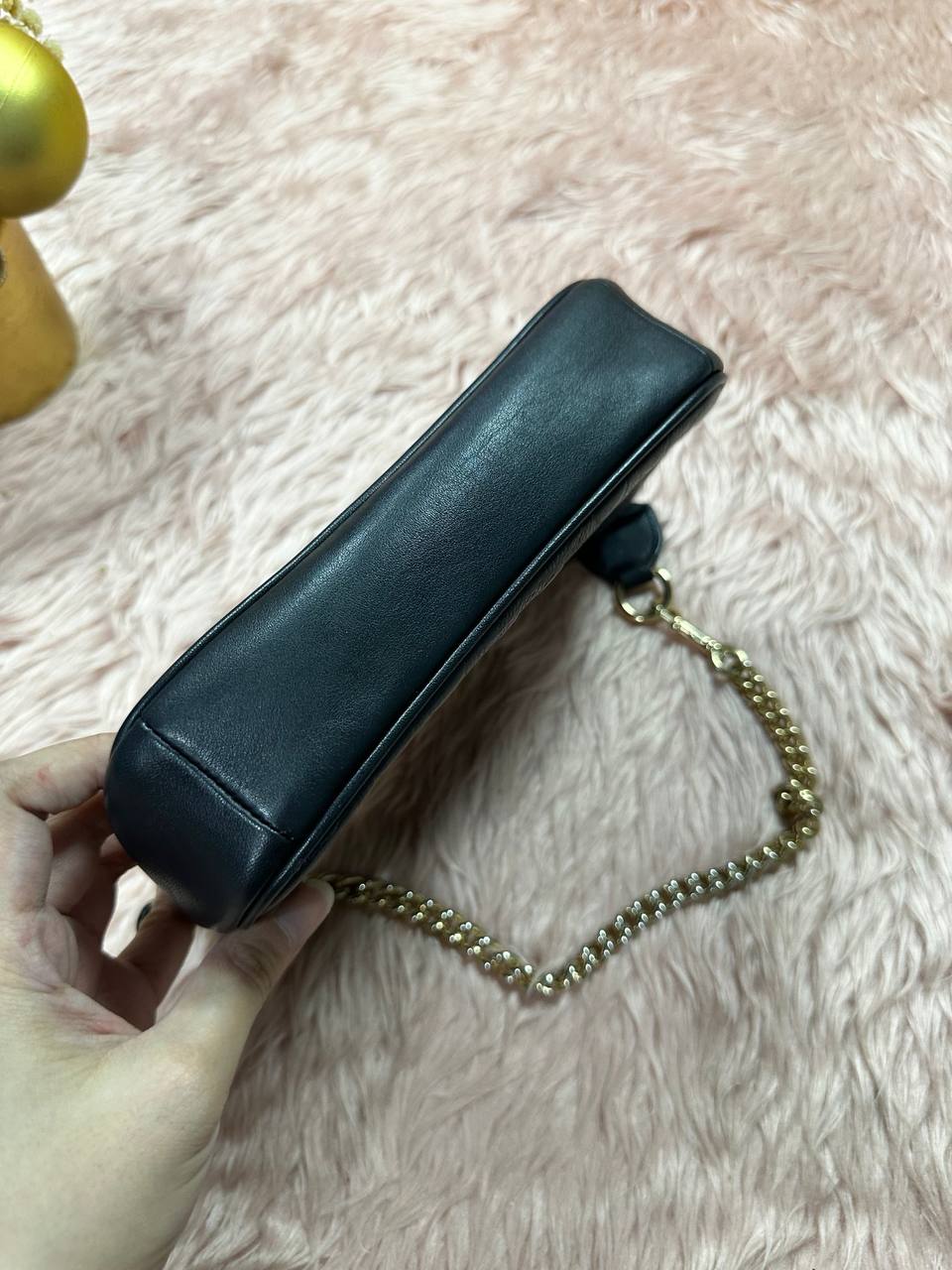 ORIG Preloved COACH Nolita 10 Large Chain Wristlet Signature Leather Black Small Bag