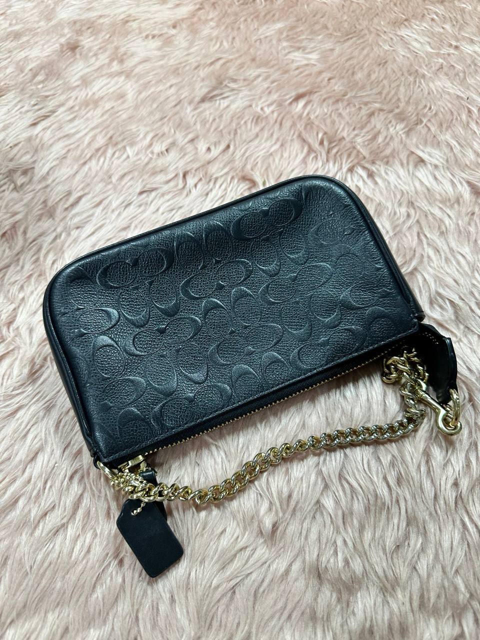 ORIG Preloved COACH Nolita 10 Large Chain Wristlet Signature Leather Black Small Bag