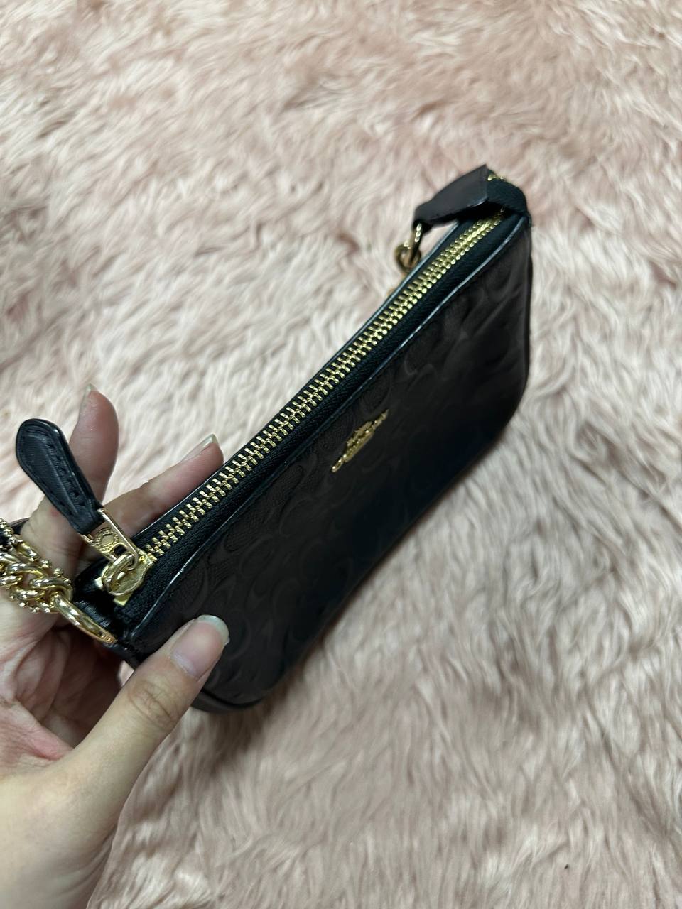 ORIG Preloved COACH Nolita 10 Large Chain Wristlet Signature Leather Black Small Bag
