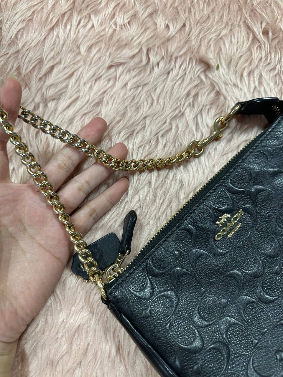 ORIG Preloved COACH Nolita 10 Large Chain Wristlet Signature Leather Black Small Bag
