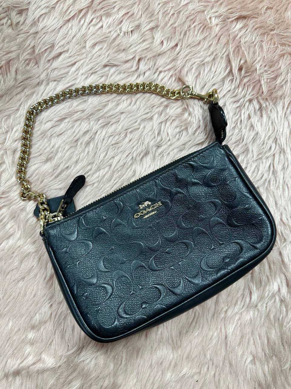 ORIG Preloved COACH Nolita 10 Large Chain Wristlet Signature Leather Black Small Bag