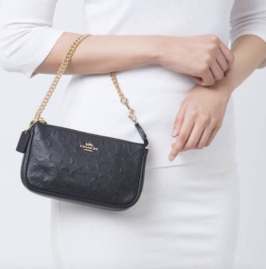 ORIG Preloved COACH Nolita 10 Large Chain Wristlet Signature Leather Black Small Bag