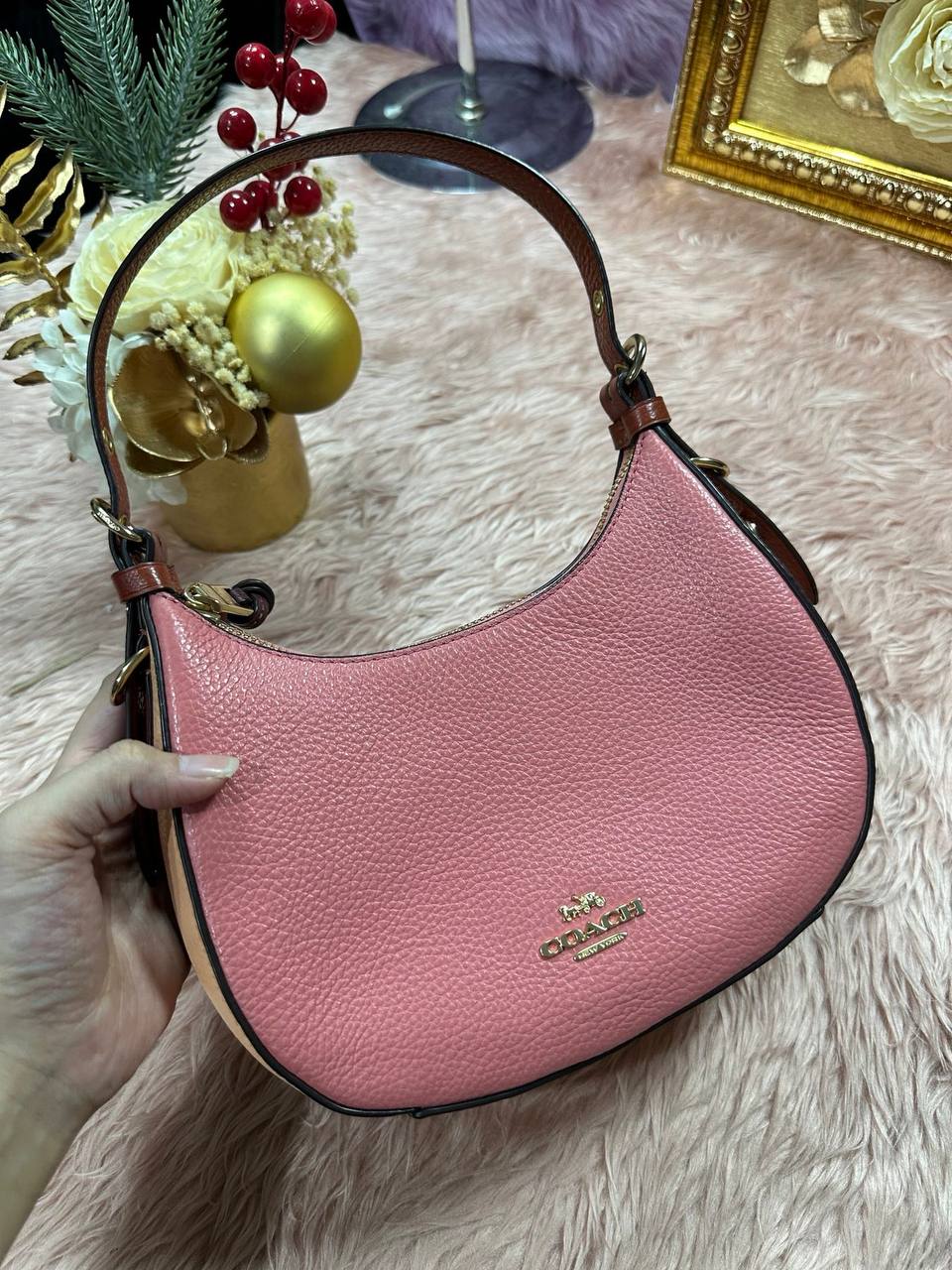 ORIG Preloved COACH Kleo Hobo Shoulder Peach Bag