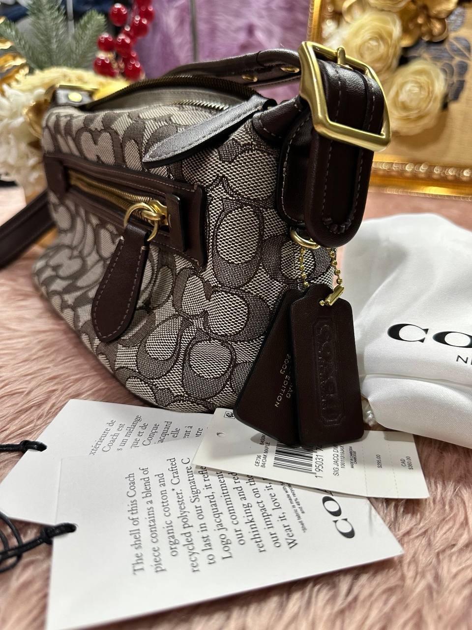 ORIG Preloved COACH RARE Retail Demi Bag In Signature Jacquard Brown Bag