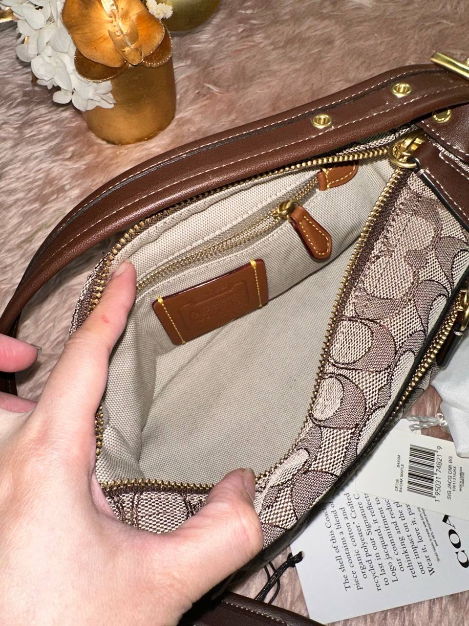 ORIG Preloved COACH RARE Retail Demi Bag In Signature Jacquard Brown Bag