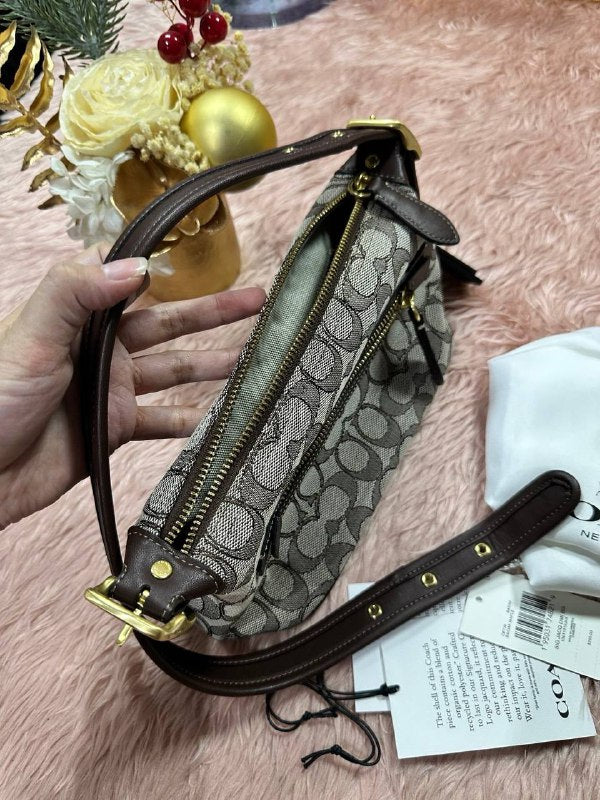 ORIG Preloved COACH RARE Retail Demi Bag In Signature Jacquard Brown Bag