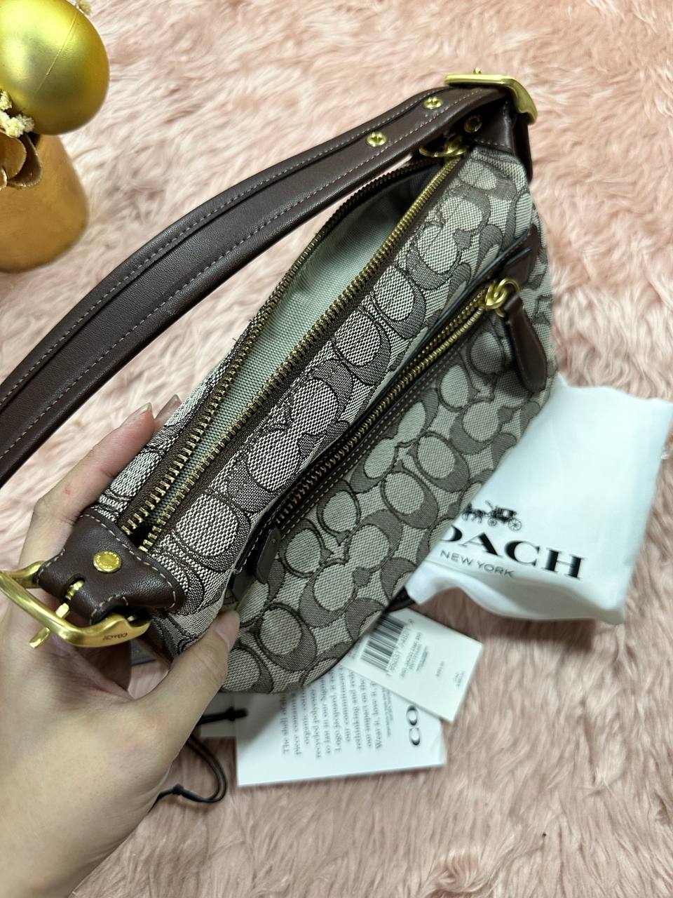 ORIG Preloved COACH RARE Retail Demi Bag In Signature Jacquard Brown Bag