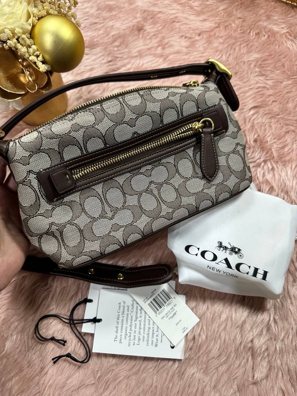 ORIG Preloved COACH RARE Retail Demi Bag In Signature Jacquard Brown Bag