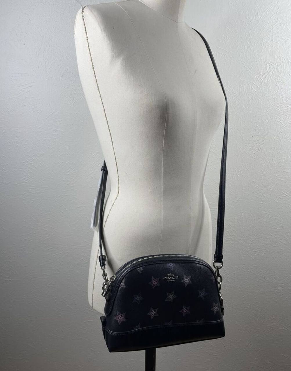 ORIG Preloved COACH Dome Crossbody Small Black Bag With Hearts Print