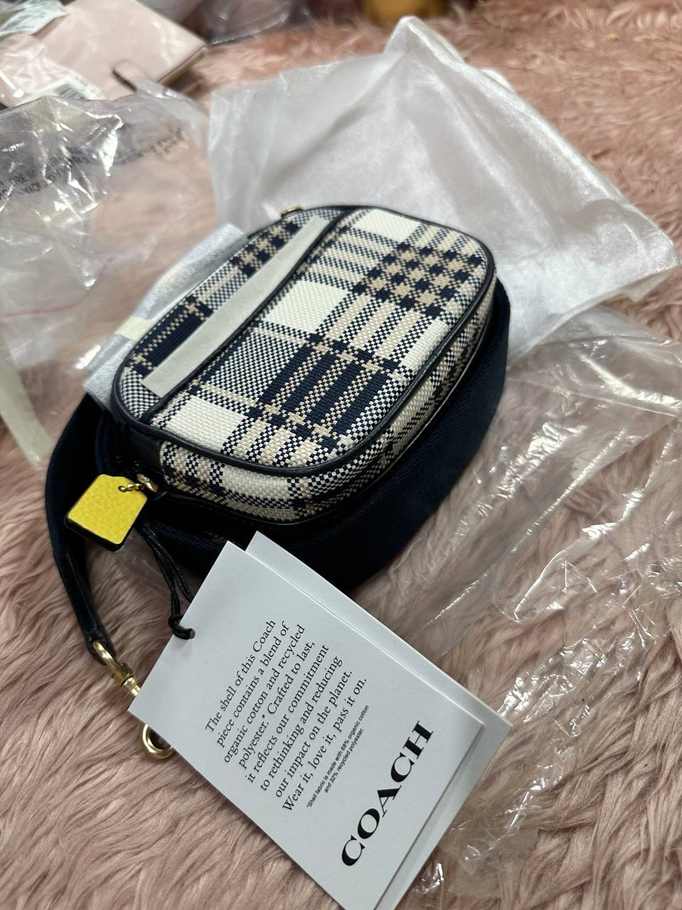 ORIG & IMPORTED COACH Mini Dempsey Camera Black Bag With Plaid Print