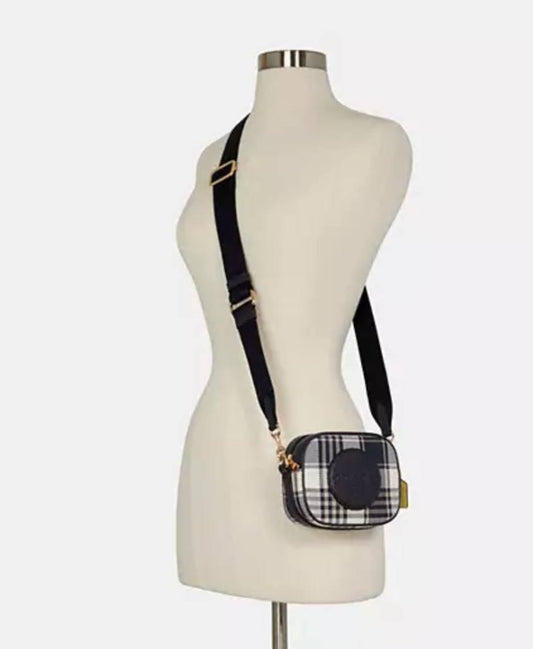 ORIG & IMPORTED COACH Mini Dempsey Camera Black Bag With Plaid Print