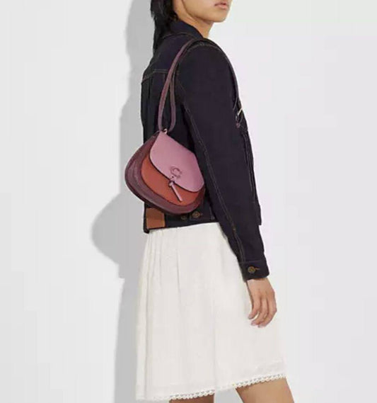 ORIG Preloved COACH Remi Saddle In Colorblock Pink Small Bag