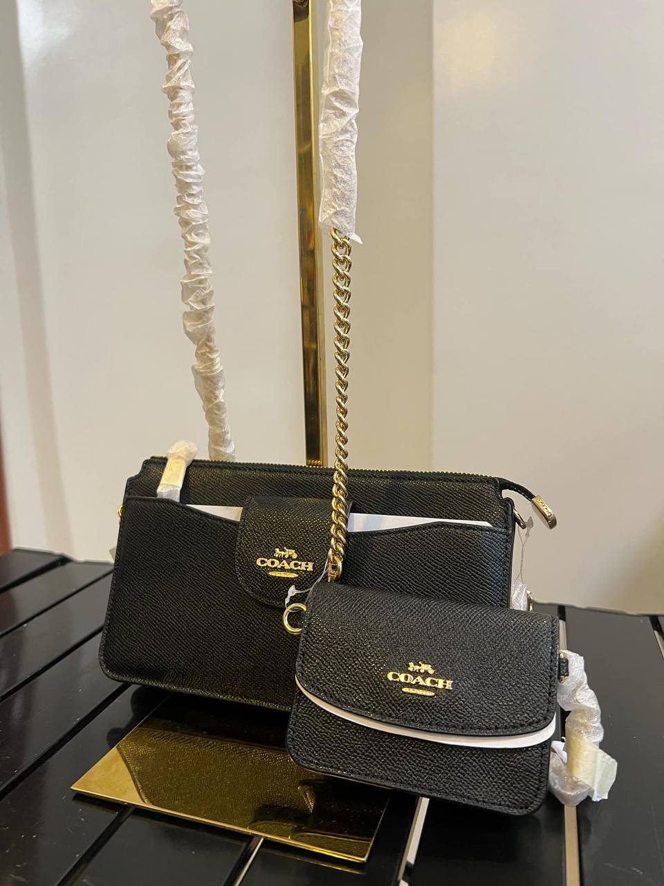 ORIG & IMPORTED COACH Poppy Crossbody Small Black Chain Bag with Wallet