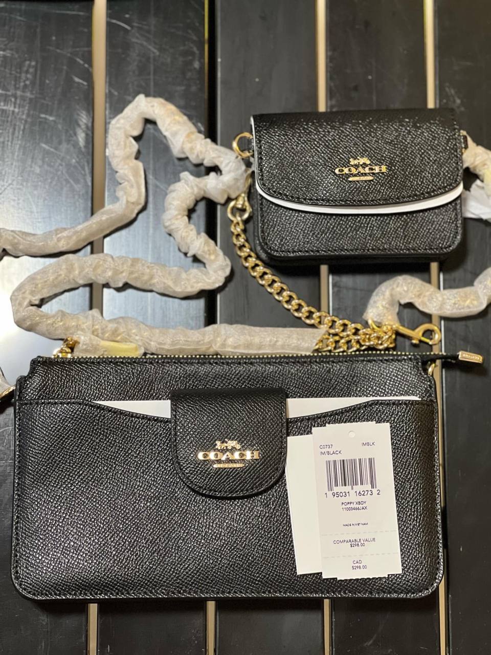 ORIG & IMPORTED COACH Poppy Crossbody Small Black Chain Bag with Wallet