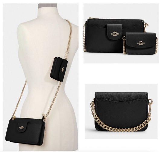 ORIG & IMPORTED COACH Poppy Crossbody Small Black Chain Bag with Wallet