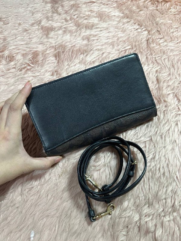 ORIG Preloved COACH Anna Foldover Crossbody Clutch Small Bag Signature Brown Black