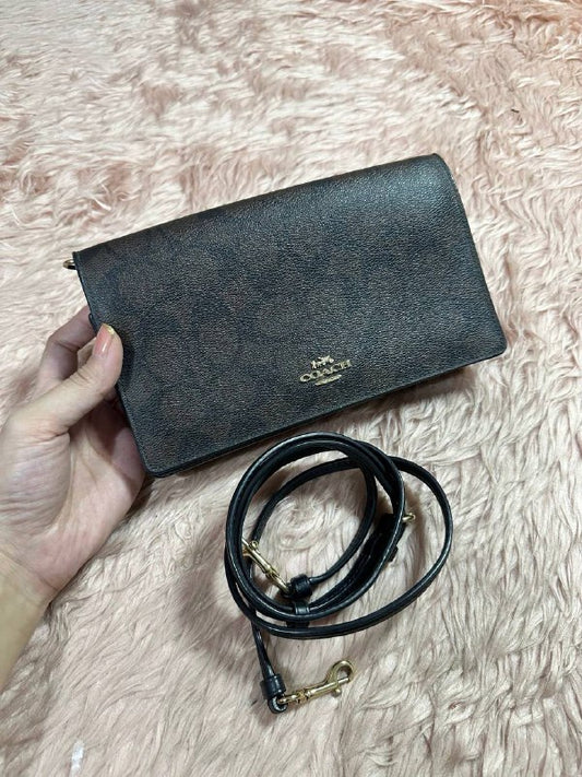 ORIG Preloved COACH Anna Foldover Crossbody Clutch Small Bag Signature Brown Black