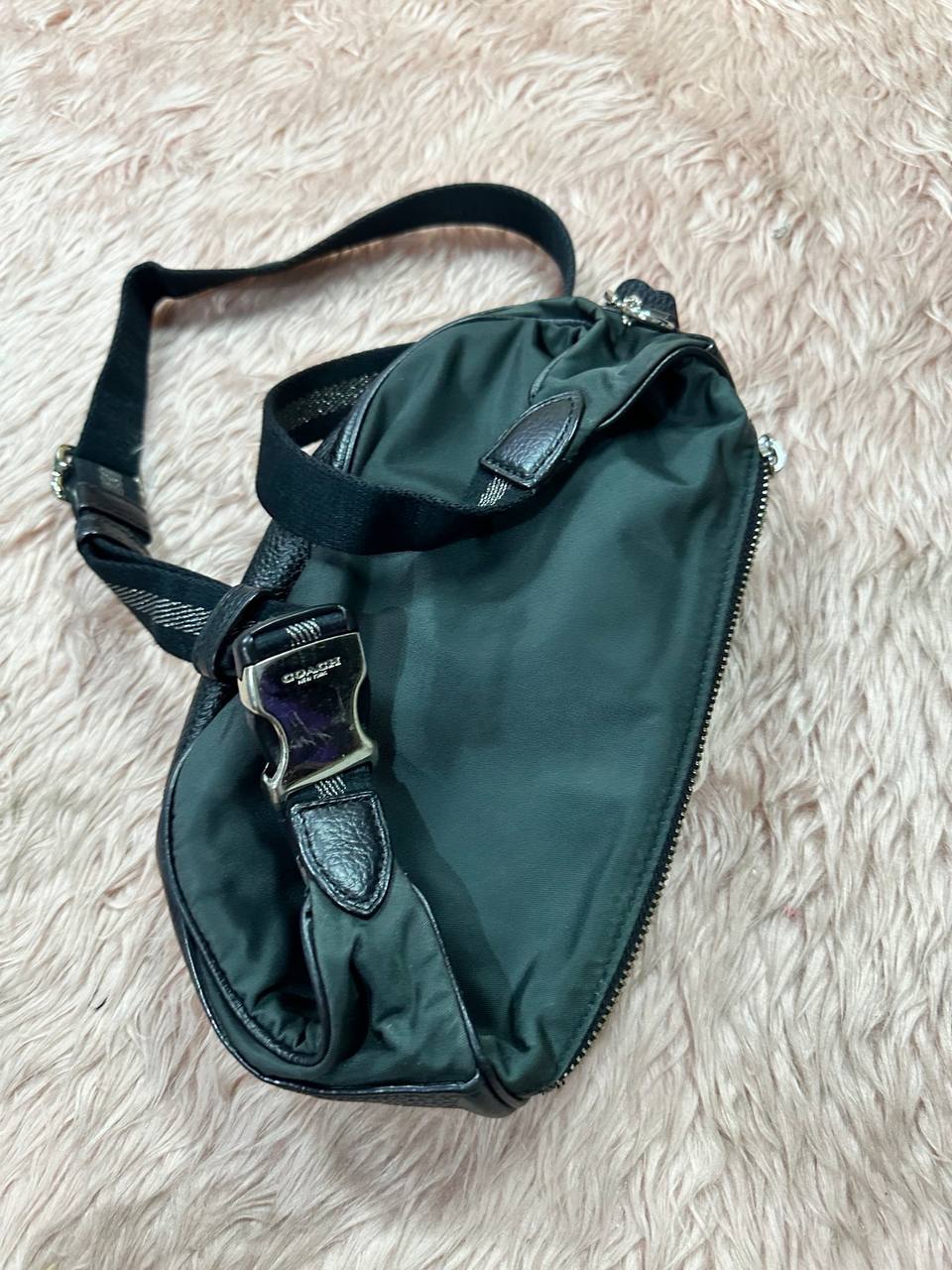 ORIG Preloved COACH Court Belt Black Green Bag Nylon