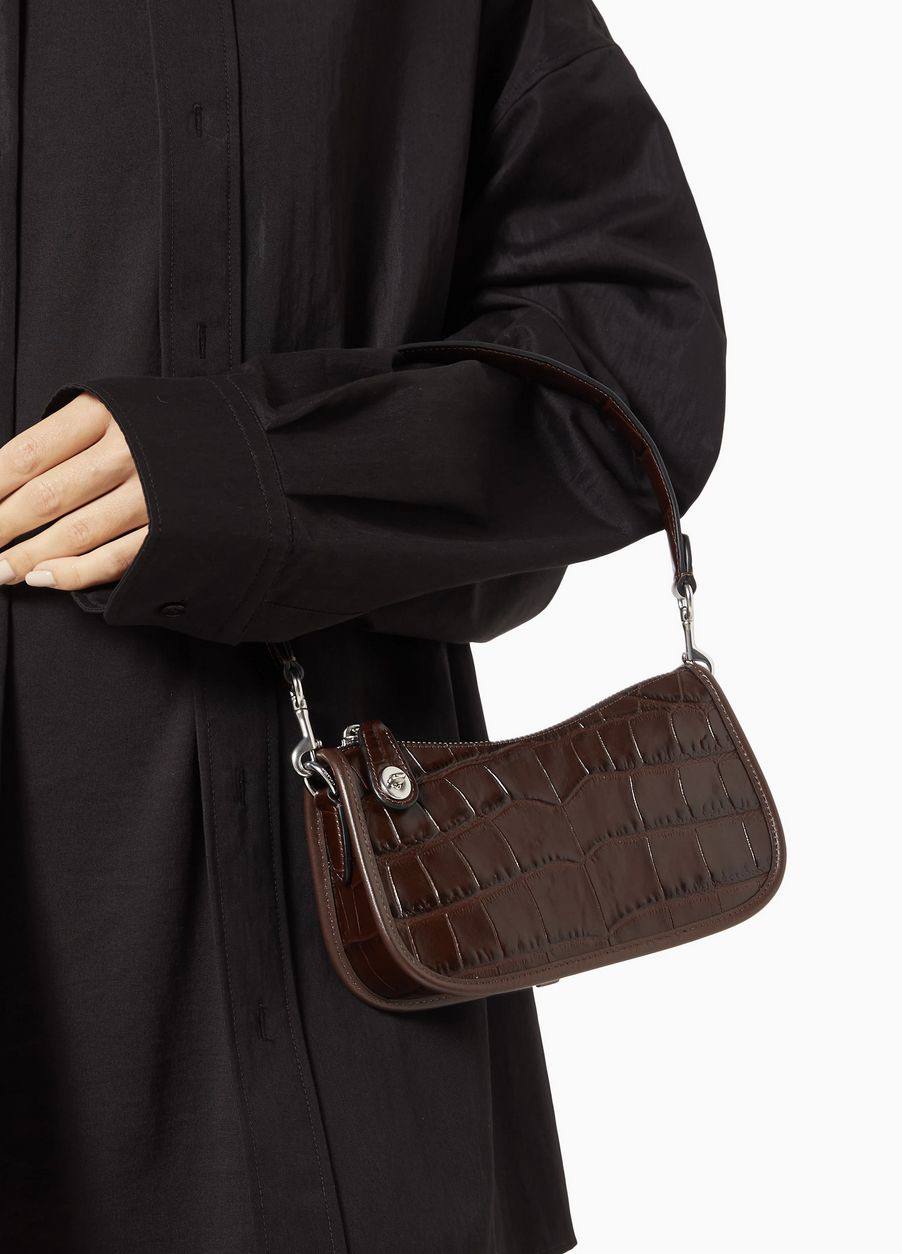ORIG & IMPORTED COACH Retail Embossed Croc Leather Swinger 20 Shoulder Maroon Bag