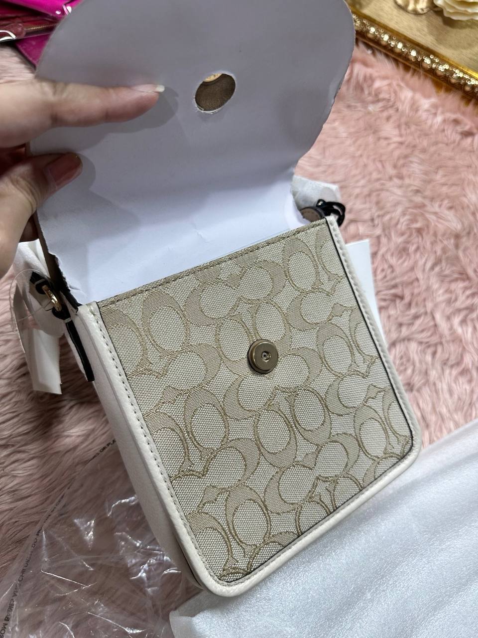 ORIG & IMPORTED COACH North/South Lonnie Phone Crossbody Small Bag In Signature Jacquard White
