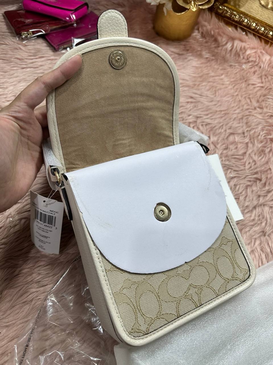 ORIG & IMPORTED COACH North/South Lonnie Phone Crossbody Small Bag In Signature Jacquard White